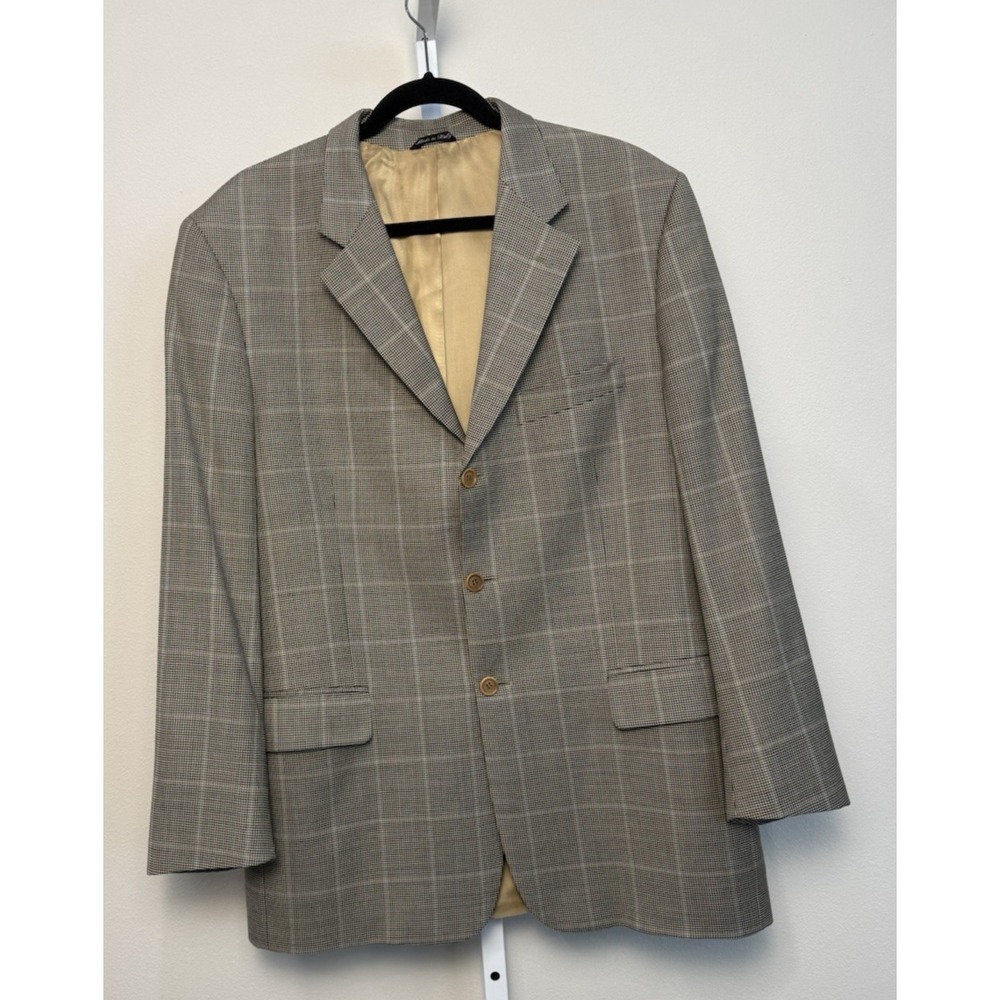 Cortina Houndstooth Wool Sport Coat Blazer Men 42R Beige Menswear Made in Italy